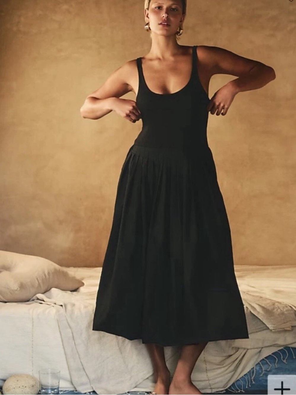 J. Crew Black Fitted Tank Midi Dress with Poplin Cotton Bubble Skirt Size Large - Picture 3 of 8